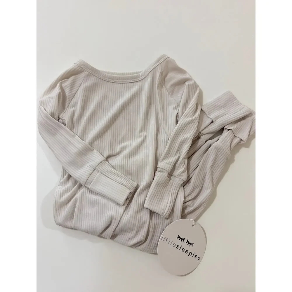 Little Sleepies NWT Ribbed Crescent Bamboo Zippy Pajama 6-12 Months  White Sand